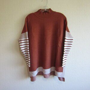 ZENANA Pullover Turtleneck Long Sleeve Stripe XS Rust Oversized Pullover Sweater